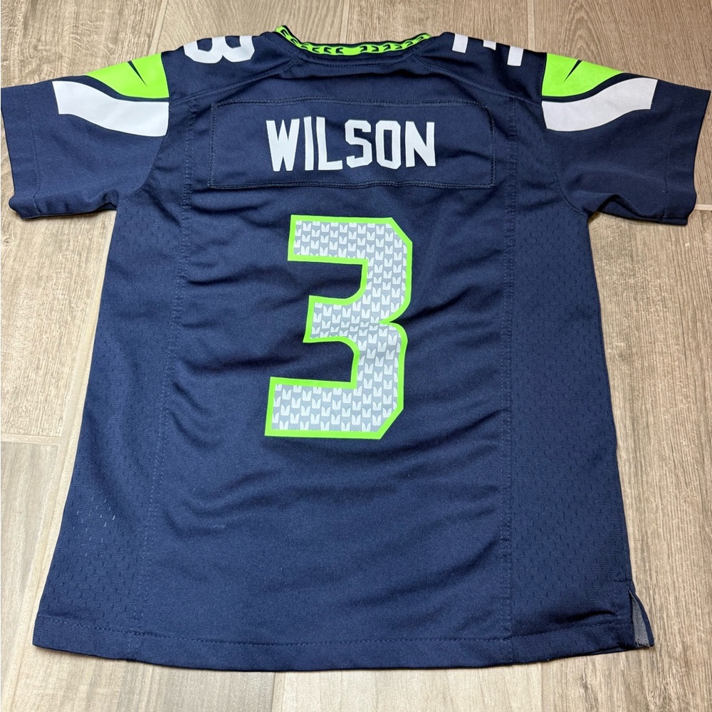 Nike NFL Seattle Seahawks Russell Wilson Youth Small Kids Jersey - Navy and Lime - Picture 5 of 5